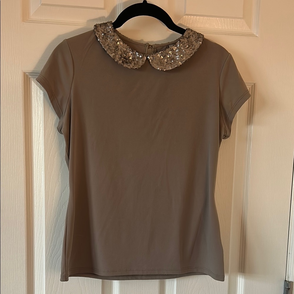 Sequin Collar Tan Top